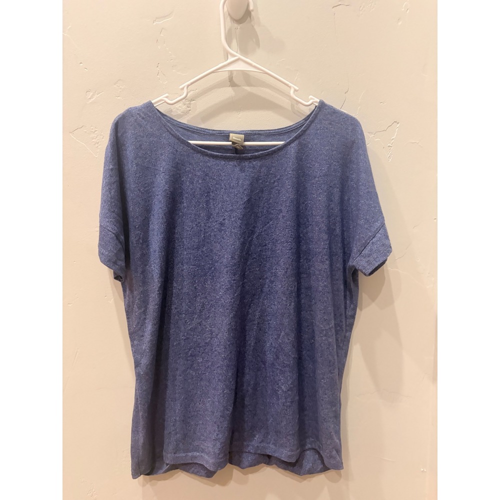 Bench Womens Blue Heathered Short Sleeve Open Back Tulip Split Top Size M
